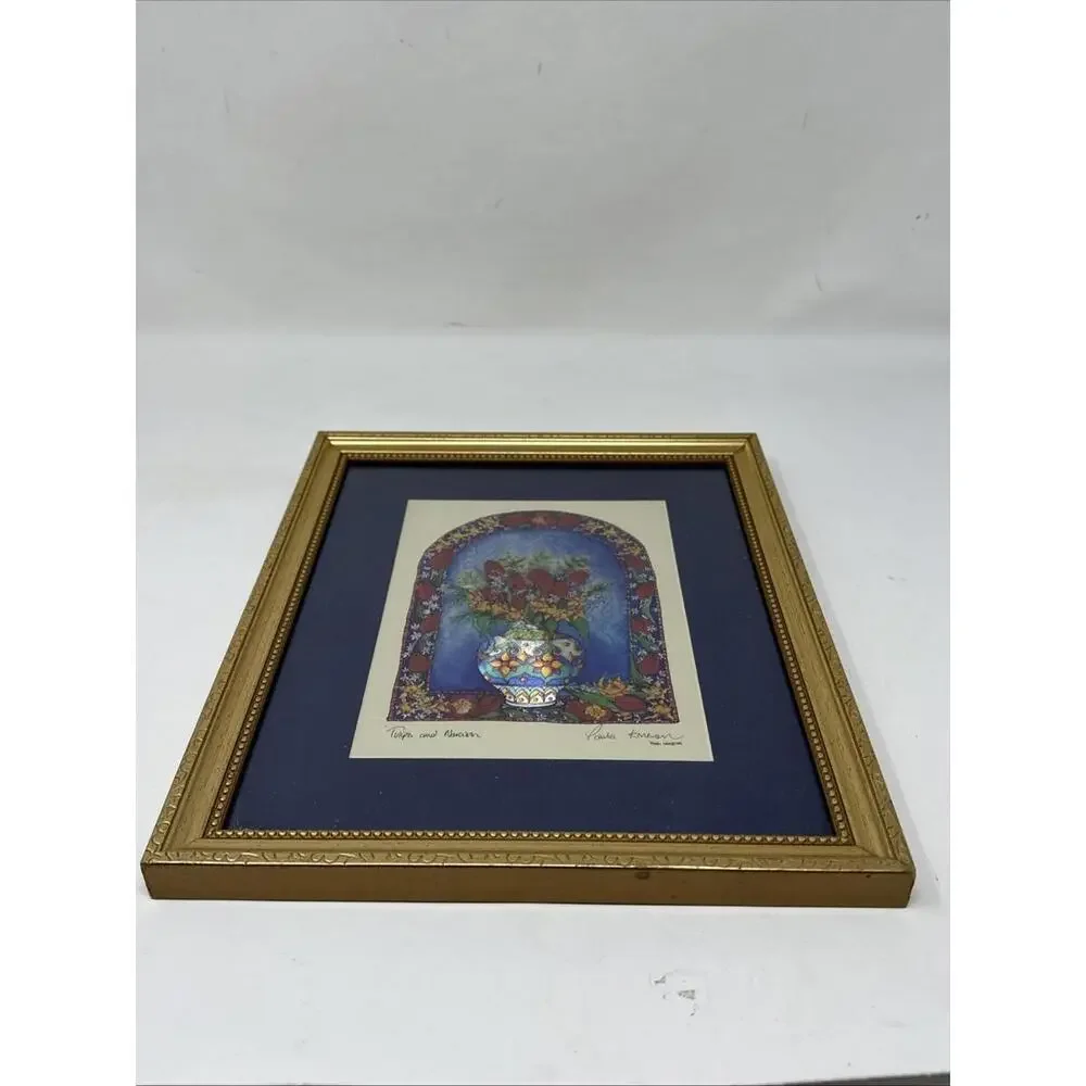 "Tulips" By Paula Kenevan Foil Art Print 3D Effect Gold Framed & Matted 12x10 - Picture 3 of 4